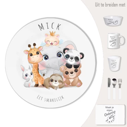 kinderservies met naam cute animals