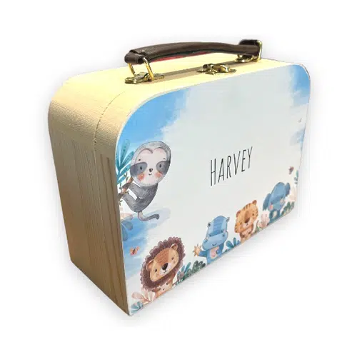 houten koffertje met afbeelding