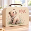 Houten kinderkoffertje met naam en beren illustratie
