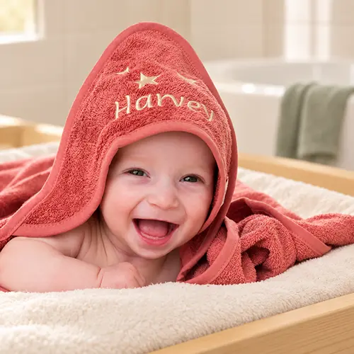 baby badcape geborduurd met naam en afbeelding